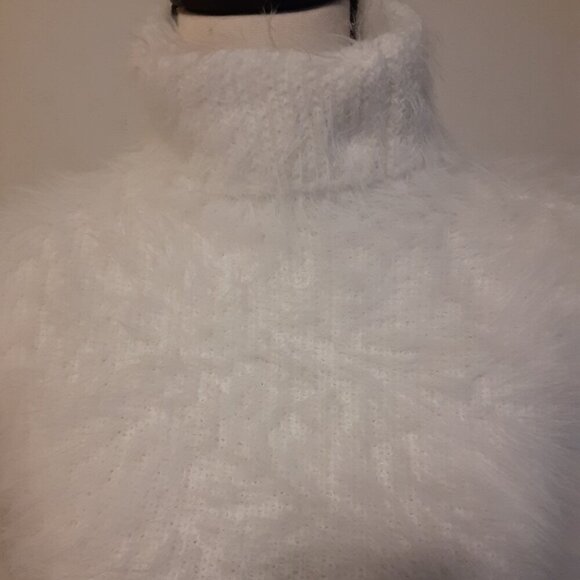 Shein (M) White Fluffy & Soft Sweater Turtleneck Sweater Dress - Picture 2 of 4